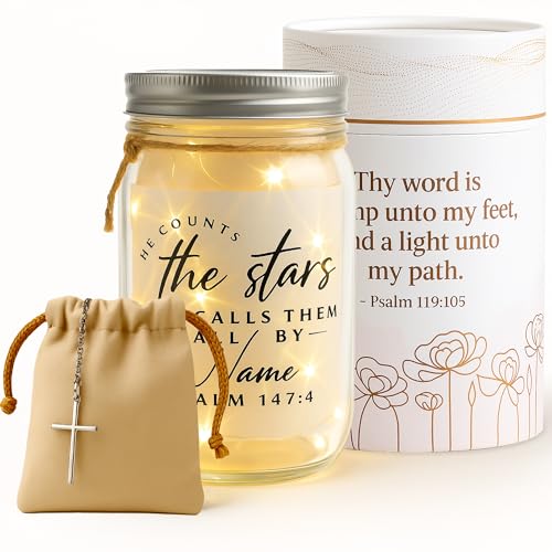 Christian Gifts for Women - Bible Verse Jar with Fairy Lights - Encouragement Gifts for Women - Christian Gift for Teen Girls & Adults - Mason Jar Lights - Decorative Jars with Bible Verses