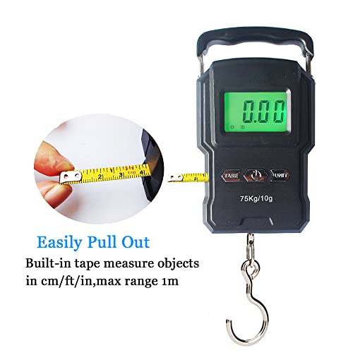 Portable Electronic Hook Scale Digital Hanging Bag Luggage Weight Scale Fishing Scale with Measuring Tape 165Lb Black2
