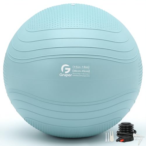 Image of Gruper Yoga Ball, Extra Thick Exercise Ball for Workout Pregnancy Stability - 4 Sizes Anti Burst Balance Ball for Yoga, Pilates, Fitness, Birthing, Physical Therapy - Includes Pump