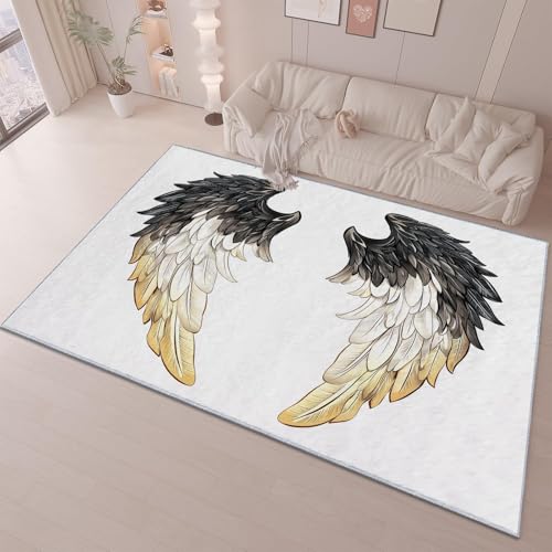 UUZEAI Alfombra de Pelo Corto con diseño de alas de ángel para Dormitorio, de Lujo, para Sala de Estar, Suave, Antideslizante, Lavable, para Comedor, Hotel, Pasillo, 100x200cm