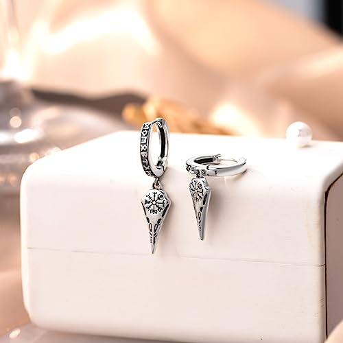 925 Sterling Silver Viking Earrings for Men Women Viking Raven/Spike/Celtic Knot/Tree of Life Drop Huggie Hoop Stud Ear Cuff Earrings Norse Viking Runes Jewelry Gifts4