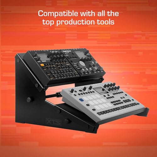 Image of XTS Duo-Flex Desktop Stand, 2 Tiers with Trays for FX Pedals / Synths / Samplers / Audio Interfaces / MIDI Controllers, Holds 2-4 Pedals or Machines on Each Tier, 17.7 inch Width, Fits MPC Live 3 / TR-8S / Digitakt & more