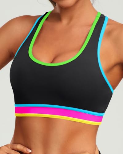 Image of Holipick Women's Sports Bra Bikini Tops Racerback Swim Top Scoop Neck Bathing Suits Top Modest Padded Crop Tops Swimsuit Only