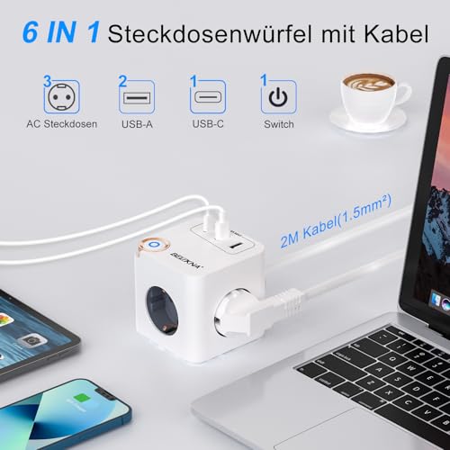 Steckdosenwürfel Beizkna mit USB C und Überspannungsschutz