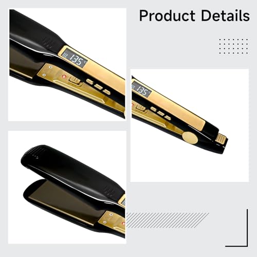 Plancha para el cabello de cerámica y turmalina, calentamiento rápido, para cabello mojado y seco, temperatura ajustable, enchufe estadounidense, diseño elegante negro y dorado miniatura 3
