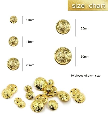 Zzcy 50 Pcs Blazer Buttons Gold,Vintage Antique Metal Buttons for Suits,Uniform:15mm,18 mm,23 mm,25mm,30 mm(Boxed)