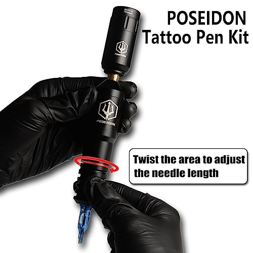 Tattoo Kit，POSEIDON Tattoo Pen Kit with Power Supply,Rotary Tattoo Machine Kit Professional Complete with 20PCS Tattoo Cartridge Needles for Beginner（TK022）