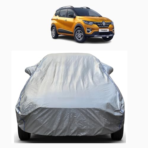 Image of 100% Waterproof Car Body Cover Compatible with Renaults Triber (2015 to 2026), with Mirror Pockets, Long Lasting Strong Durable Material, Bottom Elastic Triple Stitched (Silver)