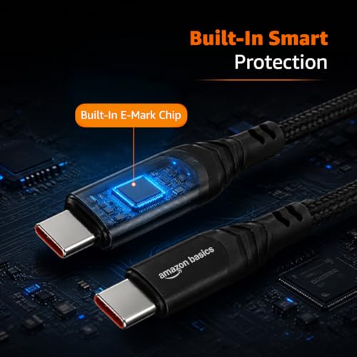 Image of amazon basics 100W Type C to Type C Cable with LED Display, 5A Max Output, Up to 480Mbps Data Sync, 2M Length, Tangle Resistant, Supports Laptop Charging (Black)