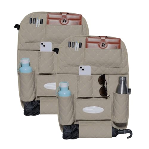 Image of Neodrift 'Seat Master' (Set of 2) | (Color - Beige) Premium 7D Car Seat Organizer, Universal Fit, Multi-Pocket Storage for Bottles, Mobile, Keys and Documents, Tissues