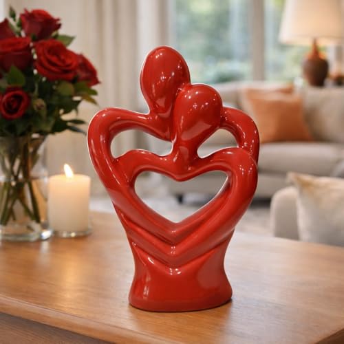 CraftVatika Hugging Couple Sculptures Showpiece, Ceramic Heart Shape Romantic Couple Statue, Home Decoration Items Showpiece for Gift Living Room House Warming Anniversary Birthday Office & Home Decor