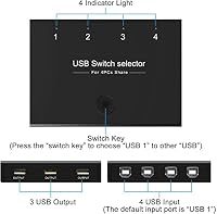 Rybozen USB Switch 4 Port USB 2.0 Teilen Switch für 4 PCs 4 IN 3 Out USB KVM Umschalter mit 4 USB B Kabel für Drucker Tastatur Maus Scanner Schwarz – Ansicht 8