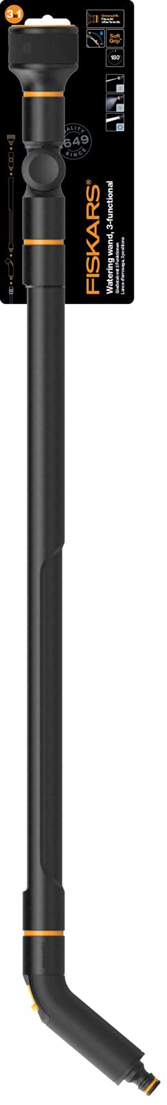 Fiskars Pistola con Prolunga 3 Funzioni, Testina Rotante SoftGrip, Controllo del Flusso, Misura Universale, Altezza: 74 cm, 442 g, Nero/Arancione, 1052186 | Controllo del Flusso, Misura Universale, Altezza: 74 cm, 442 g, Nero/Arancione, 1052186