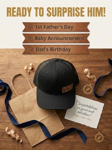 Image of Dad Est 2026 2027 Hat for Men New Dad Gifts Customization Leather Patch Trucker Hat