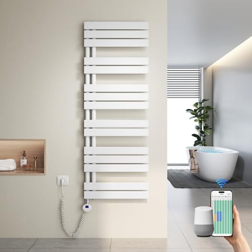 Heilmetz Badheizkörper Elektrisch Heizkörper Bad mit WiFi Digitalem Thermostat Handtuchheizkörper mit Timer-Funktion 1385x500mm 800 Watt für Badezimmer/Wohnzimmer Weiß