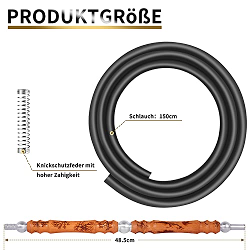DFESKAH Shisha Schlauch mit Mundstück, Set Inkl. 48.5cm Holzmundstück & 150cm matt Schwarz Silikonschlauch… – Bild 5