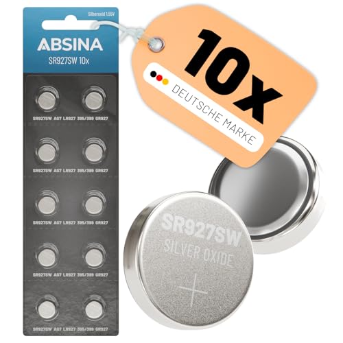ABSINA 10er Pack SR927SW Uhrenbatterie 1 55V Silberoxid - 395 399 AG7 LR927