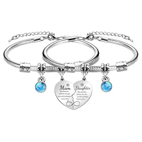 lauhonmin 2Pcs Mother Daughter Heart Matching Bangle Bracelets Set Gifts For Mom Mothers Day Birthday Christmas Presents From Daughter Cover