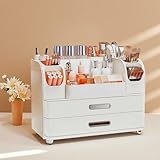Makeup Organizer with Drawers for Vanity,Bathroom Countertop Organizer with Brushes Holder,Skincare Storage Organizer,Perfect Cosmetic Display Case for Skincare,Lipstick and Beauty Essential