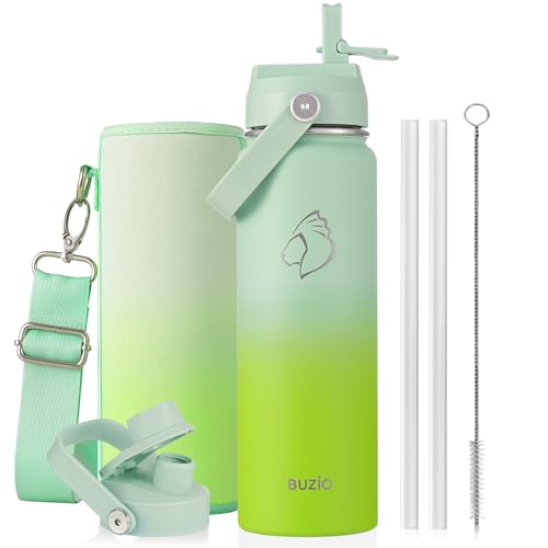 Image of BUZIO 24 oz Insulated Stainless Steel Water Bottle with Straw & Spout Lids
