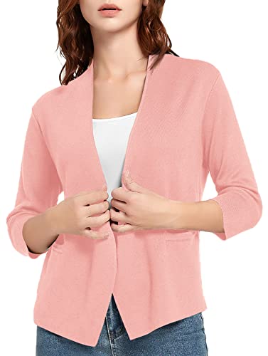 Image of Urban CoCo Women's 3 /4 Sleeve Cropped Open Front Cardigan Knit Lightweight V Neck Knit Bolero Shrugs with Pockets