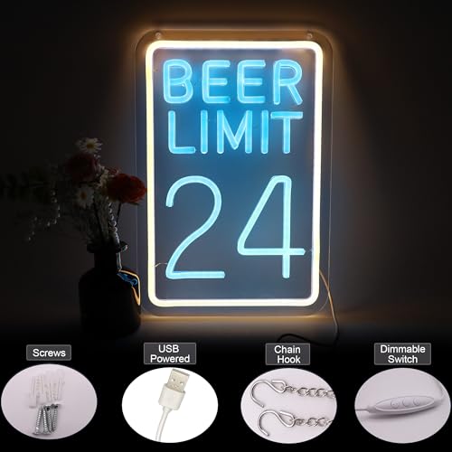 Image of Beer Limit 24 Neon Sign Bar Accessories Funny Bar Wall Decor with Dimmable USB Powered Neon Light for Home Bar, Men Cave, Garage & Party Decor Holiday Birthday Gift