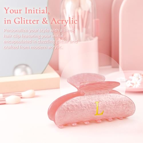 Image of Initial Hair Clips Personalized Hair Claws - Monogram Hair Claw Large Hair Clip,Fashion Glitter Claw Clips Hair Accessory - Pink,I
