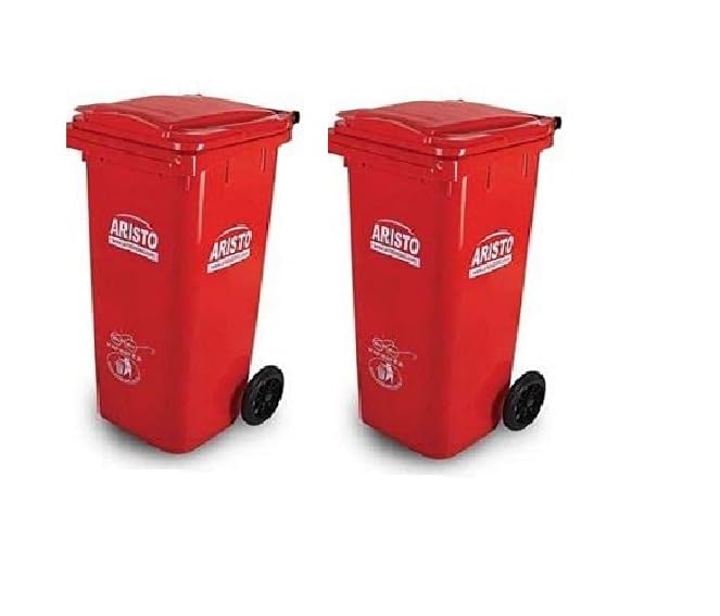Aristo Plastic Manual-Lift Garbage Waste Dustbin with Wheel 90 L (red/red)-image-13