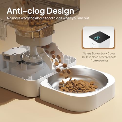 VOLUAS Automatic Cat Feeder, 4L Timed Dry Food Dispenser for Cats & Dogs | Programmable Portion Control, Up to 4 Meals Daily, Dual Power Supply, Power-Off Memory, 10-Second Voice Recorder - Image 4