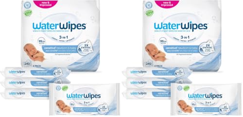 Image of WaterWipes (Made in Ireland) Baby wipes, 8 pack (240 wipes), For sensitive skin, World's Purest Wipes (Imported), Just 2 ingredients, Certified by Allergy UK and Eczema association