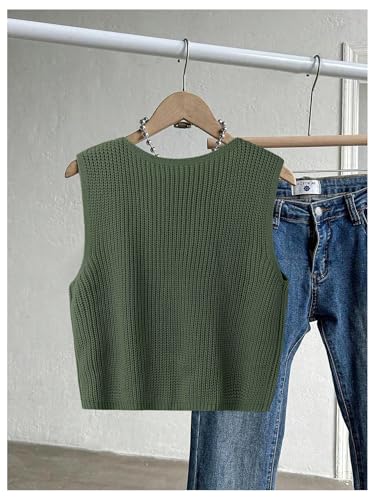 Floerns Women's Plus Size V Neck Sweater Vest Button Up Sleeveless Knitted Pullover Tank Tops2