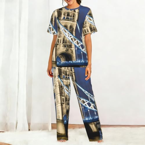 Pyjama court femme Tower Bridge imprimé en coton doux - 3