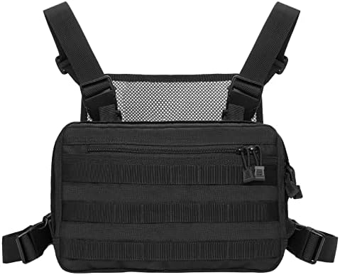 Kyrio Tactical Chest Rig Molle Radio Chest Harness Holder Holster Vest for Two Way Radio Walkie Talkies Black (Black)