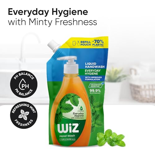 Image of Wiz Liquid Hand Wash Refill Pouch - 1L (Pack of 2) | Everyday Hygiene | 70% Less Plastic | pH Balanced for Soft & Gentle Hands | Germ Protection | Moisturizing Formula