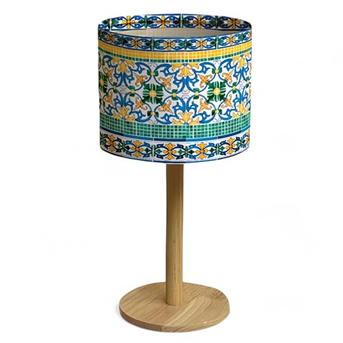Bellaluma Lámpara de Mesita de Noche con Pantalla Estampada | Lámpara Decorativa de Mesa de Madera para Dormitorio, Salón o Recibidor | Caja de Regalo Premium + Bombilla LED Incluida