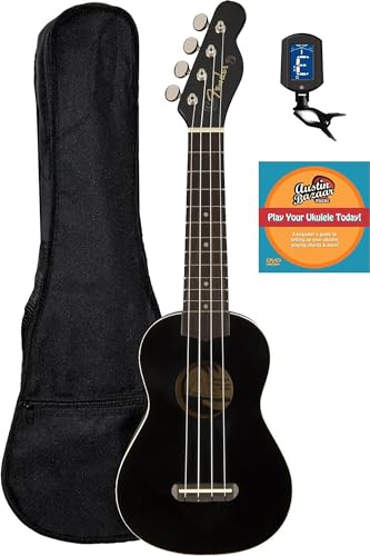 Fender Venice ソプラノウクレレ - ブラックバンドル ギグバッグ、チューナー、オースティン・バザー教則DVD付き