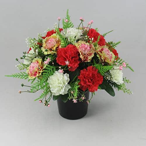 Red, Fuschia and Ivory Carnation Artificial/Silk flower Grave