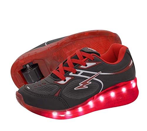 Tênis Rodinhas com Led infantil Masculino Mini pé Preto-Vermelho Cor:Preto-Vermelho;Tamanho:30
