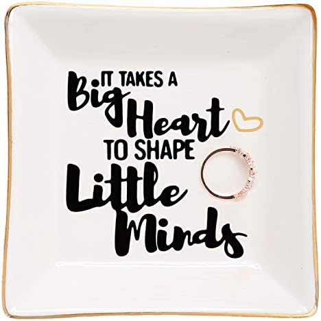 HOME SMILE Teacher Appreciation Gifts for Women Ring Trinket Dish Jewelry Tray-Retirement Graduatioon Gifts for Teacher-It Takes A Big Heart to Shape Little Minds