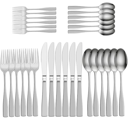 Truevaste 30-teiliges Edelstahl Besteck Set 6 Personen, Stilvolles Silber Essbesteck, Besteck-Set für Erwachsene mit Löffel, Gabel, Messer,...