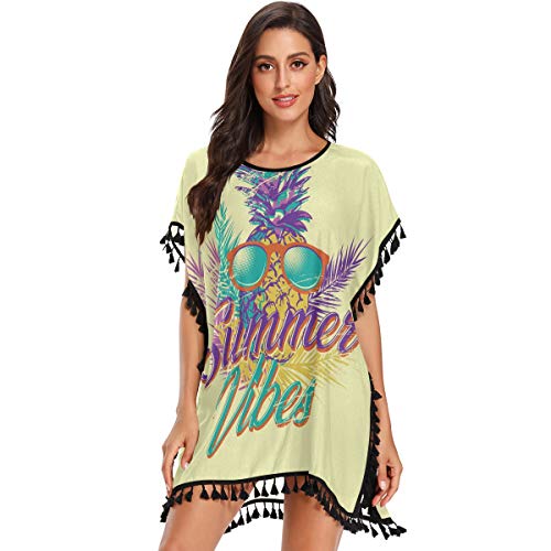 Piña De Verano Vintage Niña Trajes de Baño Bañador de Gasa Encubrimientos Ropa Vestido de Playa Borla Verano Cover Up