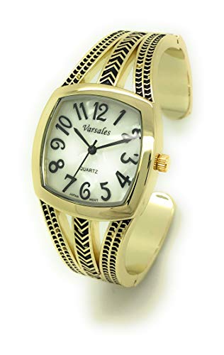 VERSALES Women's Square Elegant Metal Large Bangle Cuff Fashion Watch Pearl Dial Varsales (Gold)