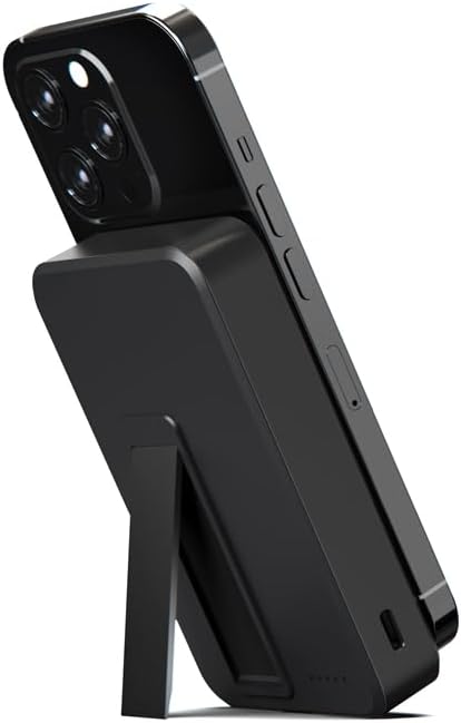 Wireless Power Bank, Qi2 Certified 15W Ultra-Fast Compatible Portable Charger, 10,000mAh Battery Pack with Foldable Stand, Inbuilt USB-C, for iPhone 15/14/13/12, Android Phones, Black