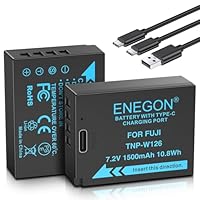 ENEGON NP-W126/W126S USB-C Direktladung Ersatzakkus 1500mAh (2er-Pack) mit 2-in-1 USB-C Ladekabel für Fuji Fujifilm X100V, X100VI, X100F, X-A1, E1, E2, E3, M1, Pro1, T1, T3, HS30EXR, HS35EXR