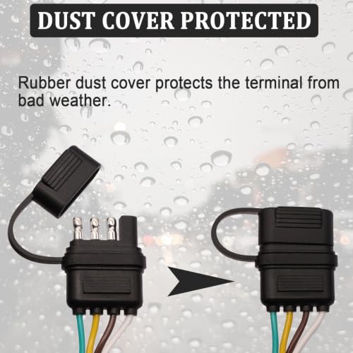 Image of 4-Way Flat Trailer End Connector 25 Inch,4 Pin Trailer Wiring Harness,4 Pin Truck Connector with Dust Cover O-101