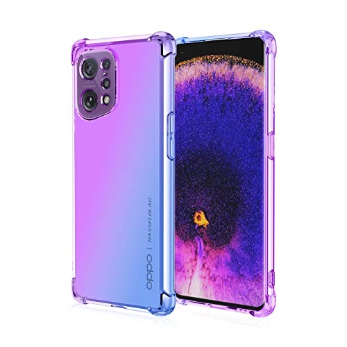 HONLEN Funda para OPPO Find X5 Carcasa, (6.55' Inches) Gradiente Transparente TPU Silicona Case, Protección de Esquina Mejorada Cover Azul púrpura