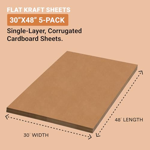Image of Aviditi Corrugated Cardboard Sheets, 30 inch x 48 inch, Kraft, Pack of 5
