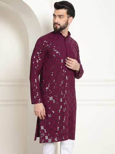 Image of SOJANYA (Since 1958 Men's Cotton Embroidered Sequinned Long Kurta