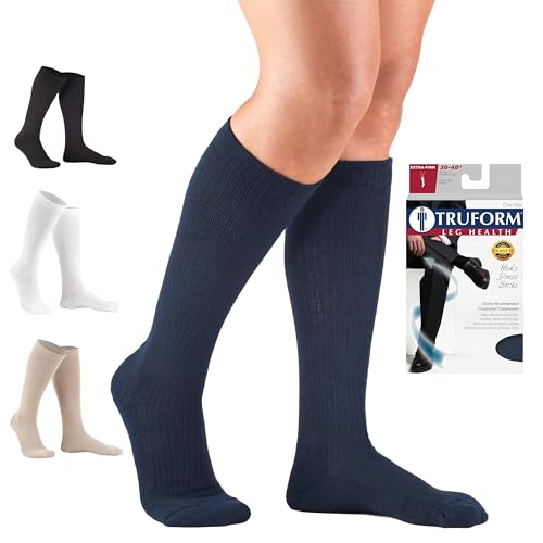 Image of Truform Compression Socks, 15-20 mmHg, Ladies Gym Socks, Knee High Over Calf Length, Navy, Small