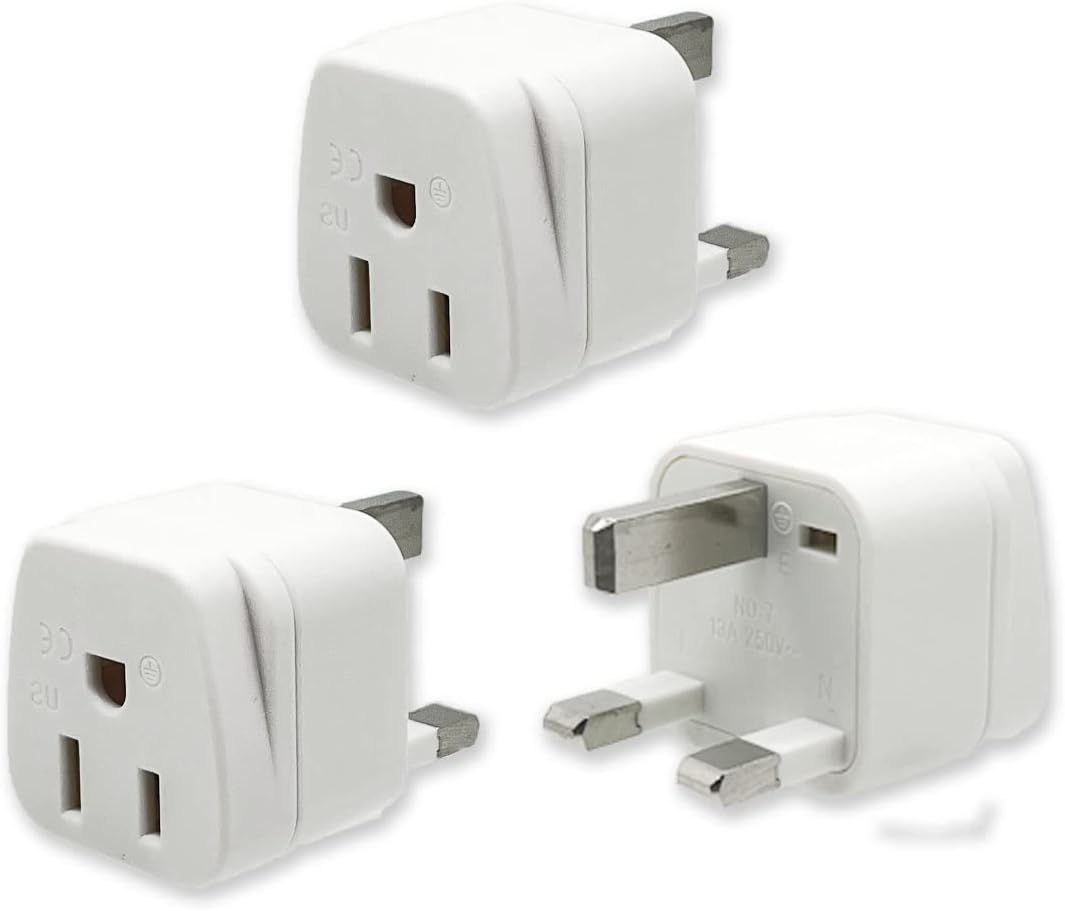 3Pack US to UK Plug Adapter,SHUOMAO 2/3 Pin USA to 3 Pin UK Plug